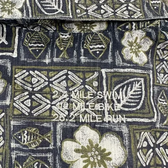 Woolrich Hawaiian Shirt Mens Large Blue White Polynesian Cotton Button Up FLAW - Picture 10 of 13